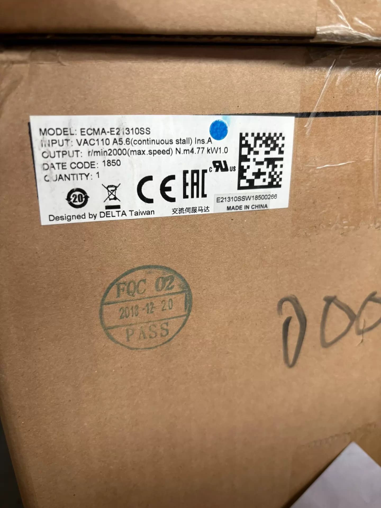 100% nuevo, original y genuino, servomotor Delta ECMA-E21310SS, convertidores de frecuencia