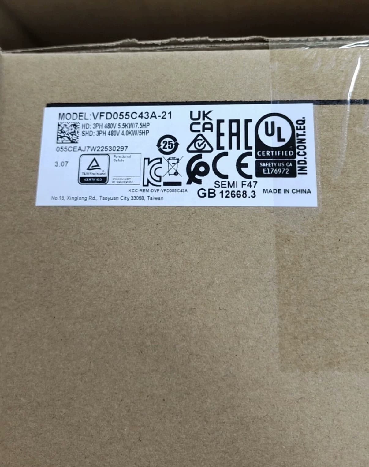 100% nuevo, original y genuino, servomotor Delta VFD055C43A-21, convertidores de frecuencia