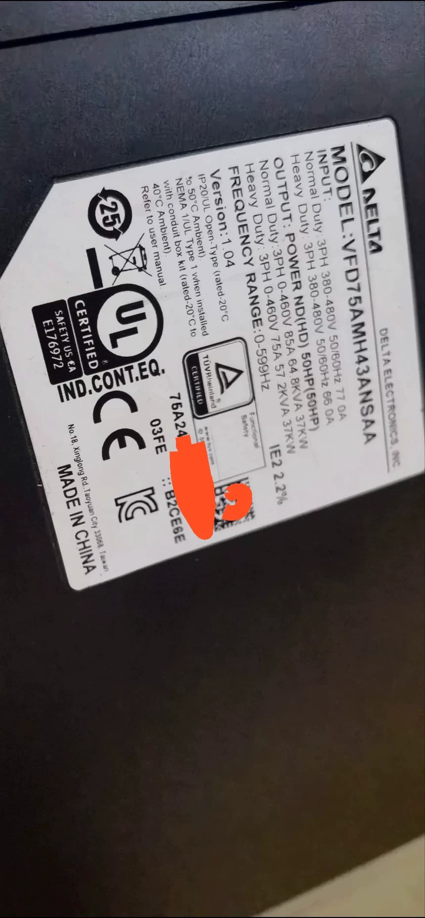 100% nuevo, original y genuino, servomotor Delta VFD75AMH43ANSAA(37KW)