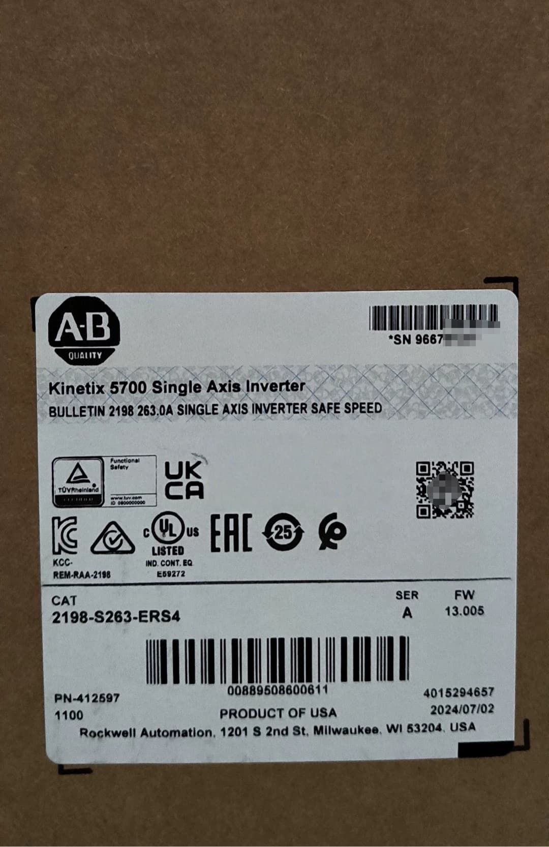 Servo Kinetix 5700 2198-S263-ERS4, nuevo y genuino