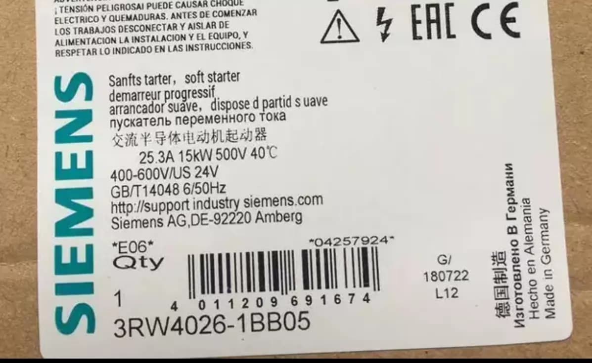 Arrancador suave Siemens 3RW4026-1BB05 nuevo, genuino y directo de fábrica ARRANCADOR SUAVE SIRIUS