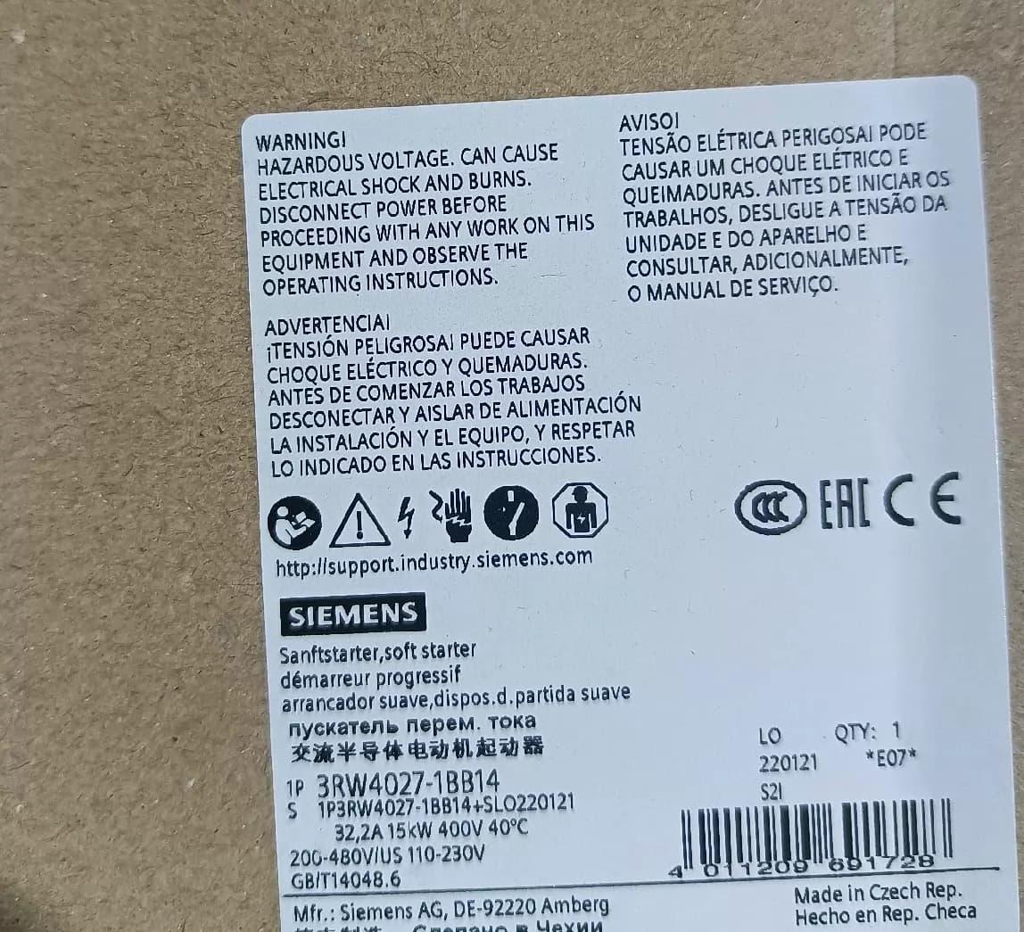 Arrancador suave Siemens 3RW4027-1BB14 nuevo, genuino y directo de fábrica ARRANCADOR SUAVE SIRIUS